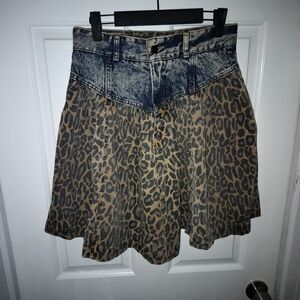90's Extreme Vintage Leopard Print Denim Skirt Sz 13